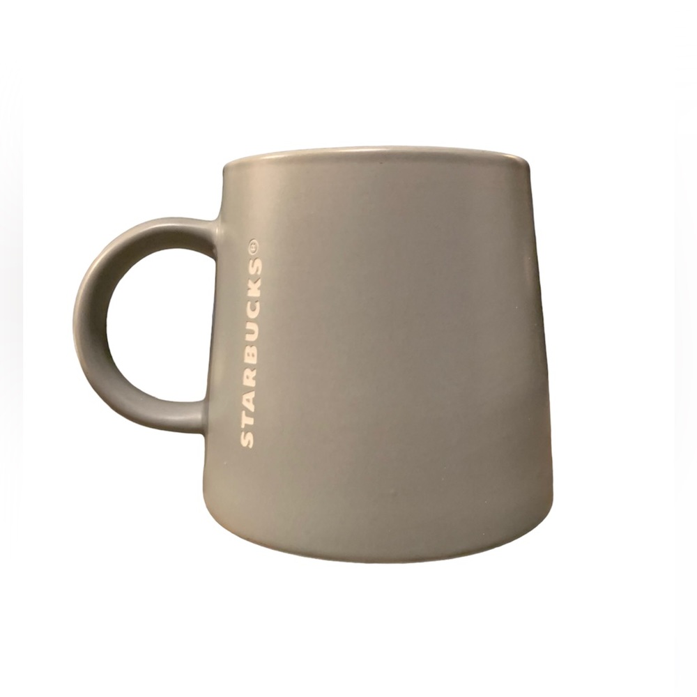 Starbucks Gray Ceramic Mug Wide Base 16 Ounce Embossed Vertical Logo